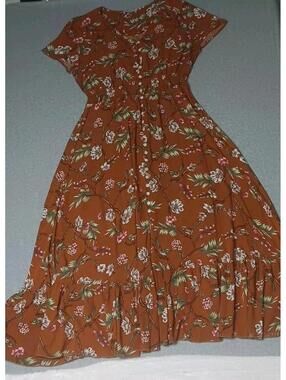 RusttyDustty Short Sleeve Ruffled Hem Fit And Flare Maxi Dress Womens Size...